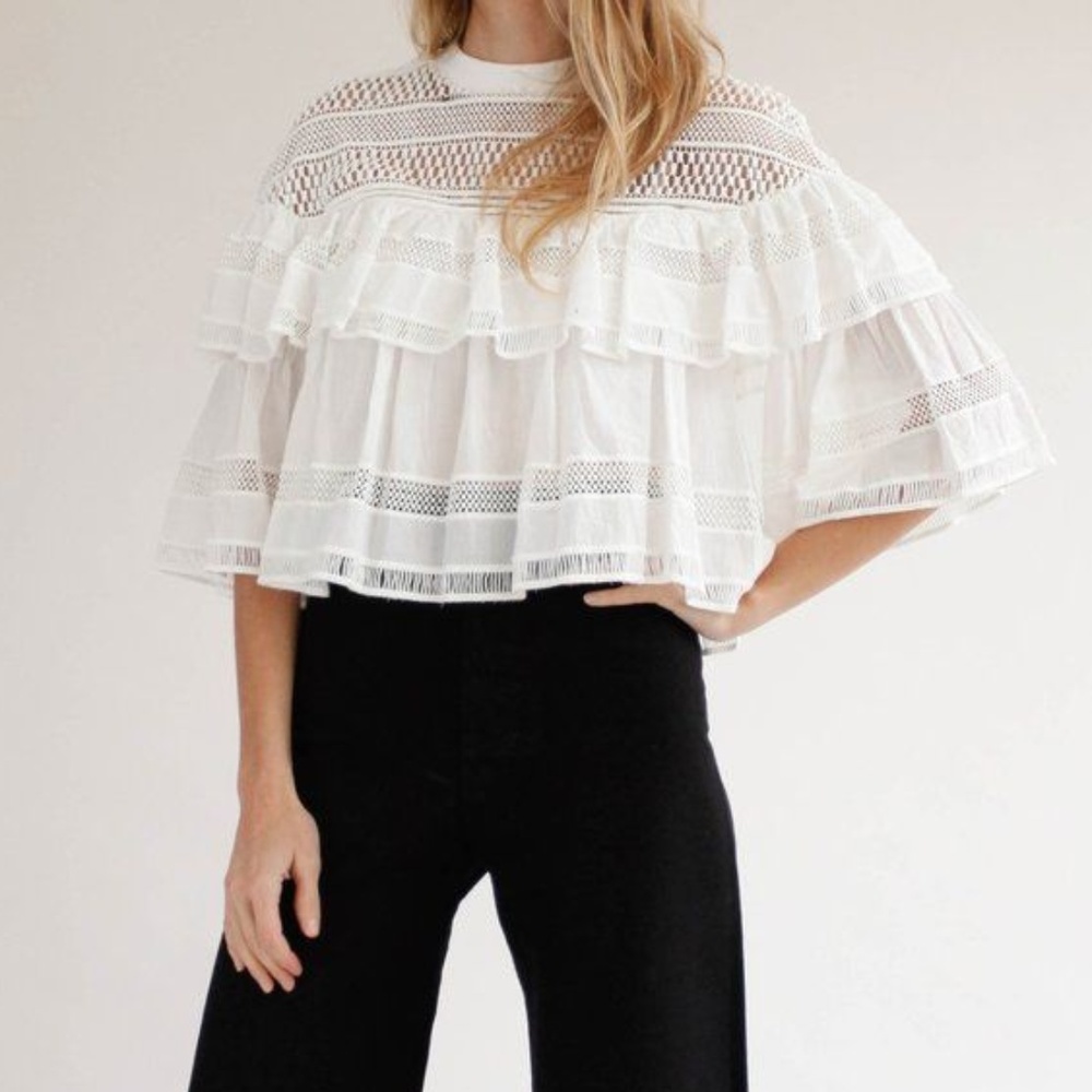 SOLD  New York Baja Lace Ruffled Gypsy Boho Top 2 - Picture 3 of 8